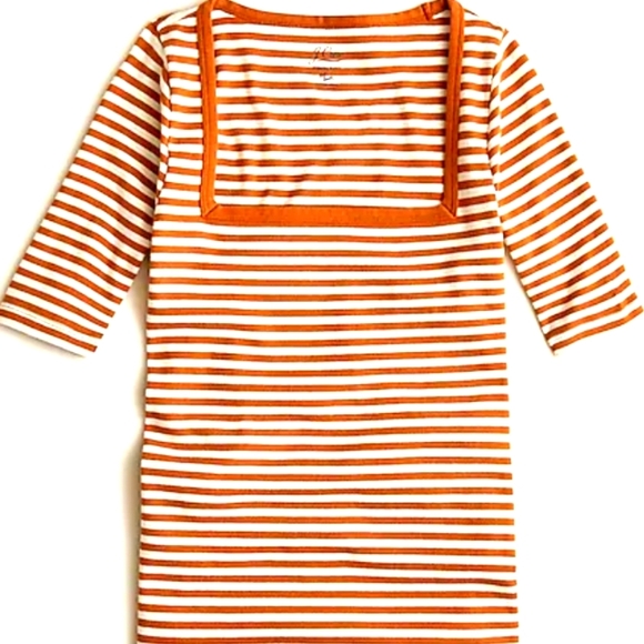 J. Crew Tops - NWT J. CREW elbow-sleeve squareneck T-shirt in stripe - Burnished Pecan - XL
